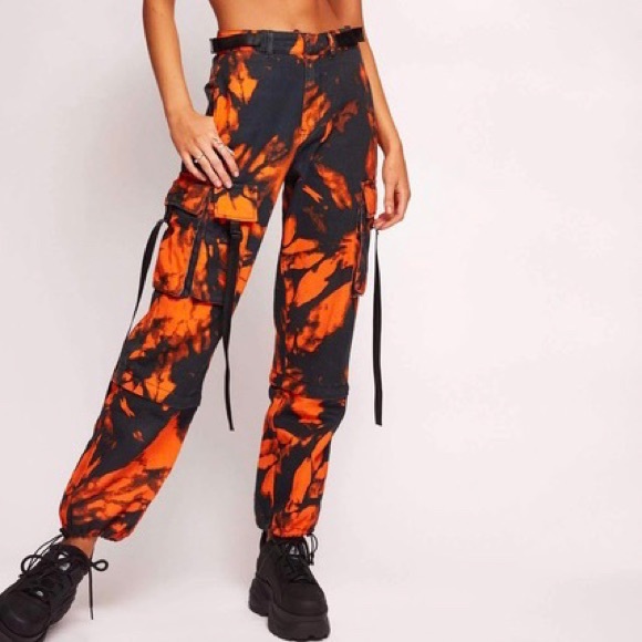 Orange Tie Dye Cargo Trousers 
